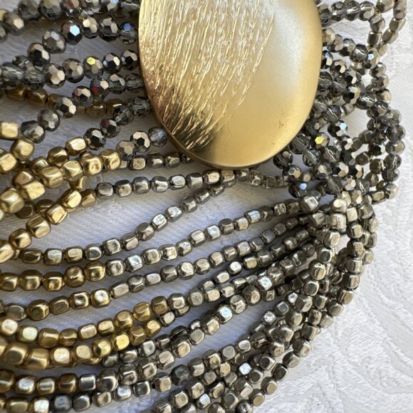 Chico's Dark Gold & Silvertone Stretch Beaded Shimmery Stackable Bracelet - NWT - Picture 3 of 12